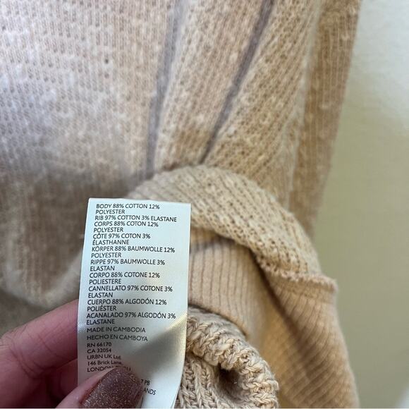 Free People We The Free Tommy Turtleneck Textured Sweater Toasted Almond Beige M - Picture 11 of 11